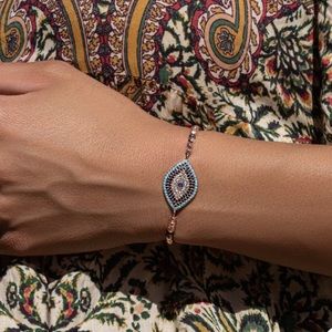 NIB Karma and Luck Spirit Warden - Hematite Evil Eye Charm Bracelet